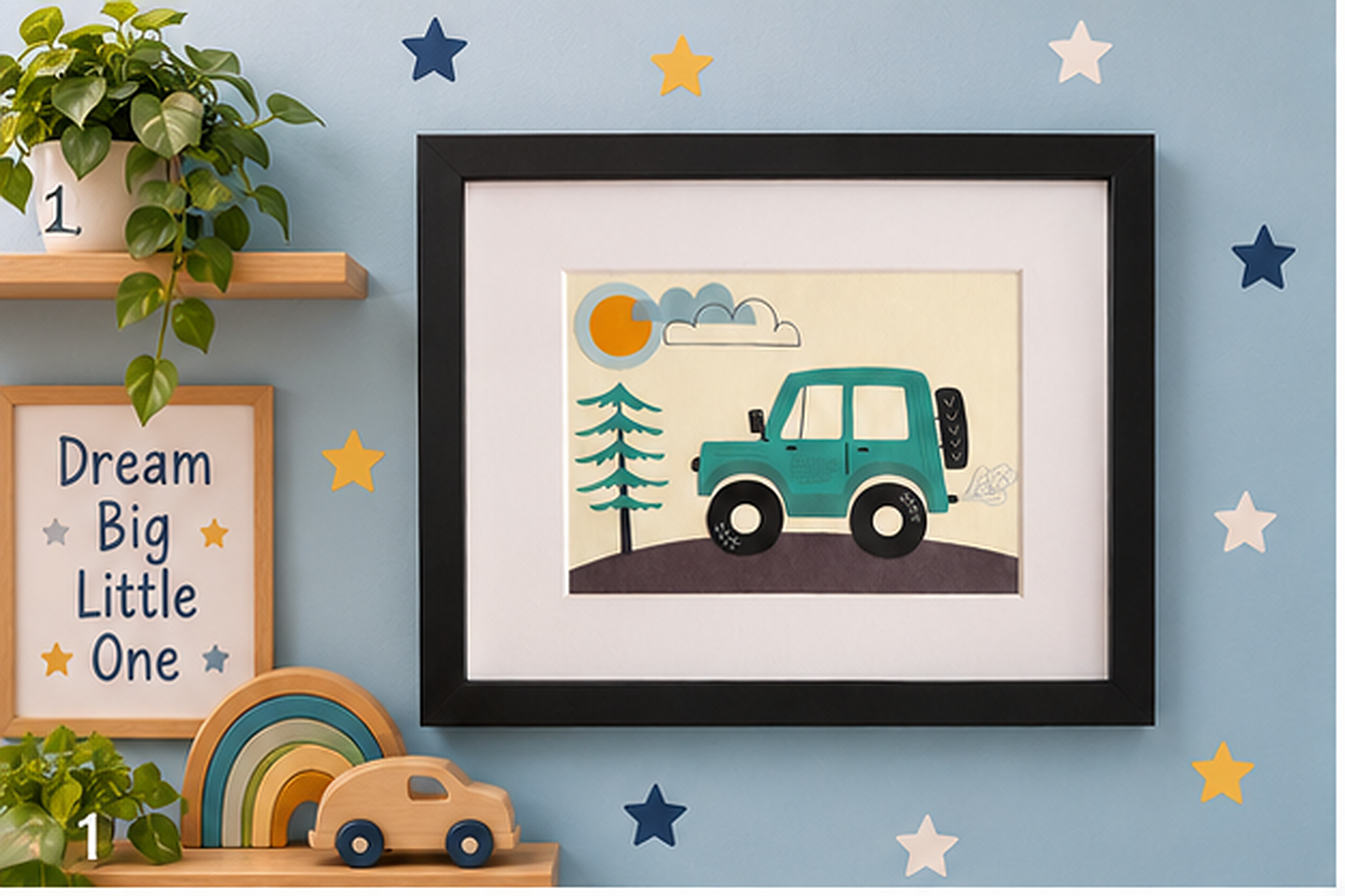 Cute Kids Room Jeep Art, Framed jeep Nursery Decor,